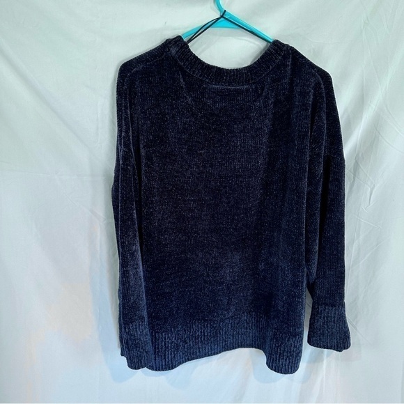 ZARA Dark Navy Blue Knit Chenille Crewneck Sweater Size L - Picture 2 of 4